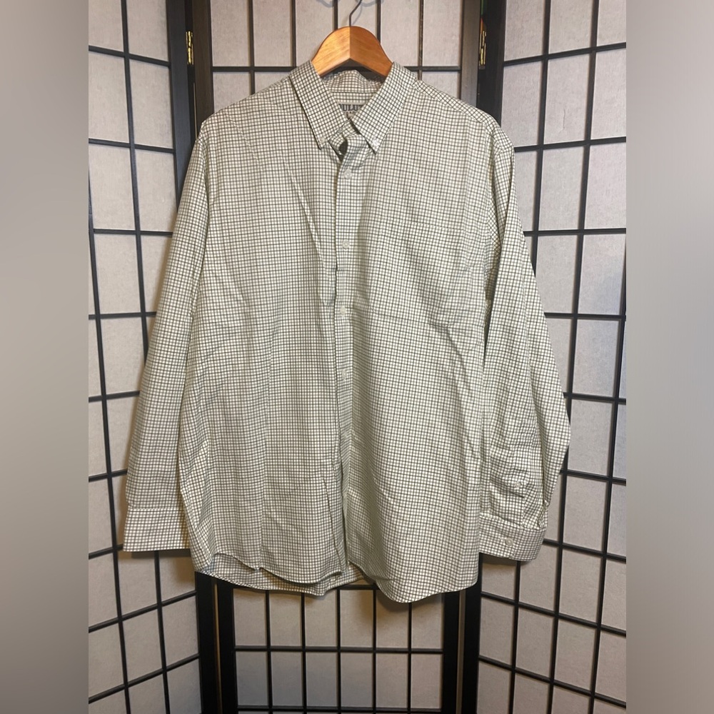Duluth Trading Co Plaid Dress Shirt Mens L Olive Green Check Button Down Preppy